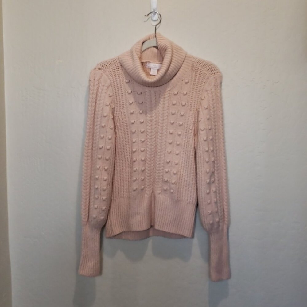 Rachel Parcell Cable & Bobble Turtleneck Sweater In Pink  Smoke Size XS
